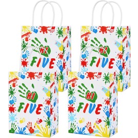 kreat4joy Hi Five Party Favors Gift Bags, 16Pcs High Five Birthday Decorations Paper Bags for 5th Birthday Wedding Anniversary 5 Year Old Supplies Candy Bag
