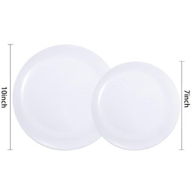 PULOTE 200 Pieces White Plastic Plates Disposable - Include 100PCS 10 inch Dinner & 100PCS 7 inch Dessert Plates, Ideal for Party & Wedding