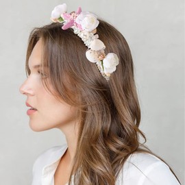 YBSHIN Starfish Headband Silver Pearl Bridal Hair Band Flower Hair Hoop Seashell Headpiece Beach Wedding Headwear for Women and Girls