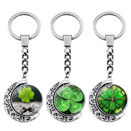 GROVBLE Pack of 3 Key Fob Clover Lucky Charm Clover Key Fob Lucky Charm Children Four Leaf Clover Lucky Charm Key Ring Lucky Clover Pendant as a Gift, Green