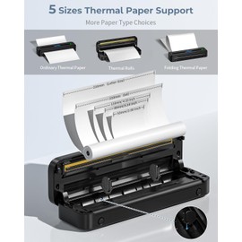 ItriAce Portable Printer, 300DPI Wireless Bluetooth Thermal Printer, Support Multi-Size Thermal Paper, Compatible with iOS, Android & PC, Inkless Mobile Printer for Travel, Office, School, Black