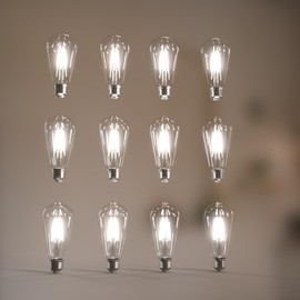 Jensense Edison Bulbs 6W E26 LED Bulb 60 Watt Equivalent, Vintage LED Light Bulbs CRI90+ ST19, Dimmable Clear Light Bulbs, 5000K Daylight Cool White 12 Pack