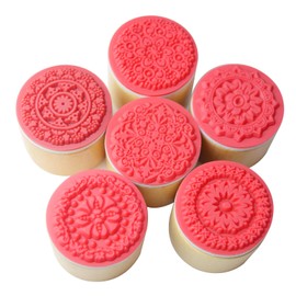 FOONEA 6 Pieces Floral Pattern Round Wooden Rubber Stamp for Scrapbooking