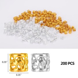 200 Pcs Dreadlocks Beads Hair Braid Rings Clips Dread Locks Hair Braiding Metal Cuffs Decoration Locs Accessories Silver and Gold
