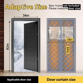 Winter Door Curtain Fits Door Size 36" X 82" Magnetic Thermal Insulated Door Curtain Insulation Cover Oxford Cloth Thicken Cotton Temporary Door to Soundproof,Windproof (with Clear PVC Windows)
