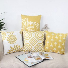 NIULAA Mustard Yellow Cushion Covers 50cm x 50cm Set of 4 Velvet Cushion Cover 20x20 Inches Modern Square Geometric Cushions Quotes Home Decor Pillow Cases for Sofa Bed Garden