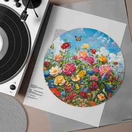 GLENLCWE Garden Flower Blue Sky Turntable Mat 12inch Turntable Slipmat Antistatic Anti Slip Felt Platter Slip Mat for Better Sound Fit Vinyl Vintage Player