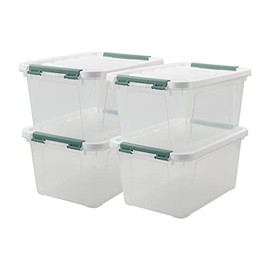 Jekiyo Large Latching Box, Plastic Storage Bin, 4 Packs, 20 Quart