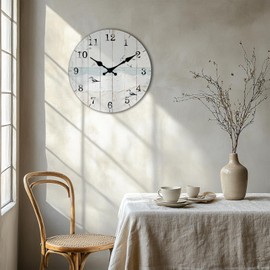 PENGHONG Vintage Wooden Wall Clock for Country Home Decor 12 Inch Blue Rustic Wall-Clocks Silent Non-Ticking for Kitchen, Farmhouse, Bedroom Decorative Battery Powered