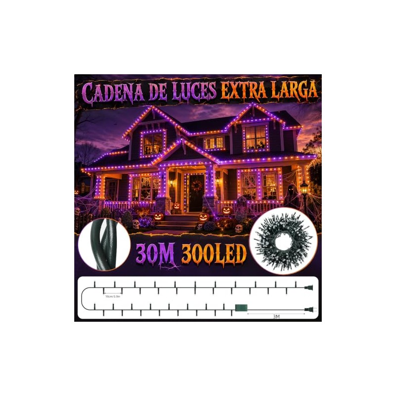 Luces LED Halloween para Exteriores de 30M 300 LED, Luz