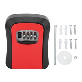 Key Lock Box Alloy Portable Wall Mounted 4 Digit Combination Key Safe Storage Lock Box for Outside Home Garage Red