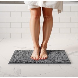 ITSOFT Plush Bathroom Rug 22x14, Absorbent Machine Washable Non Slip Chenille Bath Mats, Quick Dry Bathmat, Bath Rugs for Bath, Shower, Bedroom, or Door Mat, Charcoal Gray