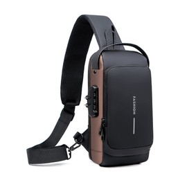 HAN-LBG Sling Bags for Men Women, Waterproof Chest Bag with USB Charging Port Anti-Theft Password Lock Crossbody Backpack Small Flex Shoulder Pack for Hiking Cycling RunningTravel