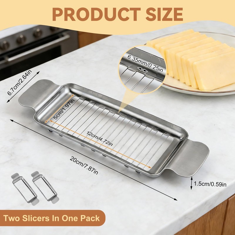 2Pcs Cheese Slicer & Butter Slicer Cutter for Block Cheese,