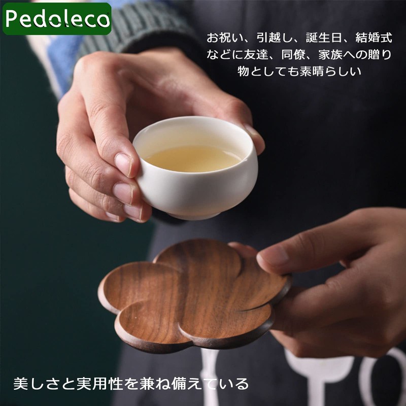 Pedoleco Wooden Coasters, Plum Blossom Shape, 3 Pieces, 3.7 x