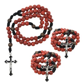 Needzo Basketball Rosary with Silver Tone Crucifix Black Enamel, Meaningful Keepsake Gift for Boys or Girls, Protection Rosaries for Athletes or Sports Team, Pack of 3