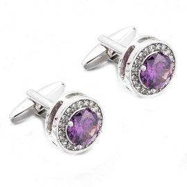 Round Amethyst Purple Crystal Cufflinks Crystal Gem stone Cuff links YW26V