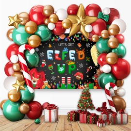 Mocsicka Ugly Sweater Elfed Up Party Backdrop Ugly Sweater Christmas Decoration Party Winter Kids Elfed Photo Booth Background Banner (7x5ft (82x60 inch))