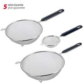 Westmark 128122E6 3-Piece Strainer Set, Tea Strainer Diameter 7 cm + Household Strainer Diameter 16 cm + 20 cm, Traditional, Plastic/Stainless Steel, Silver/Black