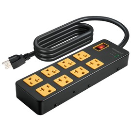 SURAIELEC Heavy Duty Surge Protector Power Strip 20Amp, 1960 Joules, 5-15P Plug, 6-20R T-Slot, Industrial Metal Power Strip with 6FT 12 Gauge Extension Cord for Workshop, Garage, Kitchen