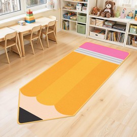 7x3 ft Pencil Classroom Rug Yellow Classroom Carpet Back to School Pencil Playroom Decor Soft Floor Mat Non Slip Cushions for First Day End of The Year Teacher Party Gift School Learning Playing Areas