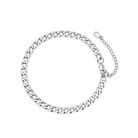 FaithHeart Anklet for Women, Stainless Steel Foot Jewellery in Silver, Gold, Black, Adjustable Anklet Ankle Chain, Solid Curb Foot Jewellery with Gift Box for Mum Daughter Girlfriend, Stainless Steel