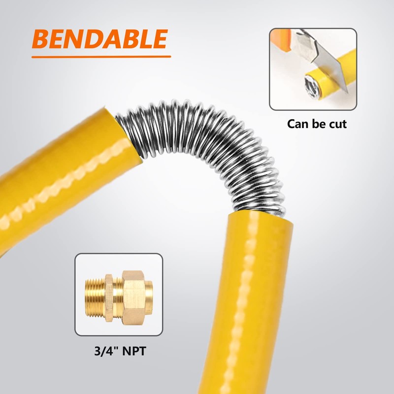 Grehitk 33ft 3/4'' Flexible Gas Line, CSST Corrugated Stainless Steel