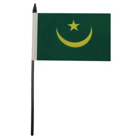 Mauritania Table Flag 4'' x 6'' - Mauritanian Desk Flag 15 x 10 cm - Black plastic stick and base - AZ FLAG