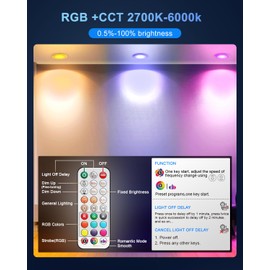 VARICART Recessed Lighting 6 inch RGBCW Color Changing Canless LED Recessed Ceiling Lights Dimmable with Remote Control, 16W 1500 Lumen, Flicker Free, Memory, 3 Modes, Delayed Off, ETL, 12 Pack