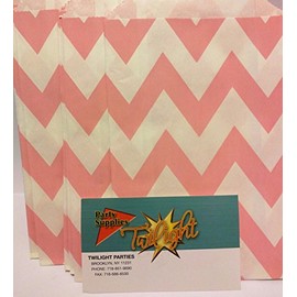 Chevron Stripe Light Pink Food Treat & Favor Paper Bags 12Pk 5 x 7 -Twilight Parties