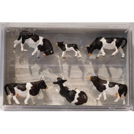Preiser HO #10145 Cows -- Black, White pkg(6)