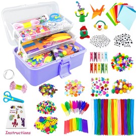 Arts and Crafts Supplies for Kids 1600Pcs DIY Craft Kits Art Supplies Materials Kids Crafts Set with Pipe Cleaners Craft Box Preschool Homeschool Toys Gift for Kids Boys and Girls Age 4 5 6 7 8
