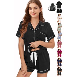 WJing Yi Jia 3Pcs Soft Pajamas Set for Women XS-XXL Womens Pajama Sets Button Down Sleepwear Nightwear Pj set Lounge Set Pjs