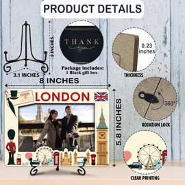 Ogleqoo London Travel Picture Frame, 5 x 8 London Themed Wooden Photo Frame with Stand, London Vacation Gifts, London Souvenirs Honeymoon Gifts For Friends Couples, Home Office Desk Decorations-A12