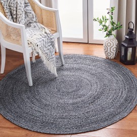 SAFAVIEH Braided Collection 7' Round Charcoal BRD851H Flatweave Country Cottage Reversible Entryway Foyer Living Room Bedroom Kitchen Area Rug