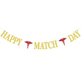 Happy Match Day Banner, Congrats on Matching Bunting Sign, Medical/Nursing School Graduation Party Decorations Supplies Gold Glitter