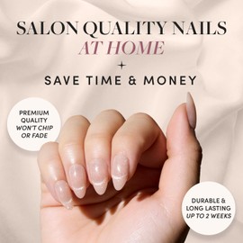 Glamnetic Press On Nails - NOT YOUR CINDER-ELLA | Short Almond Nude Fake Nails with Velvet French Tip Effect, Reusable Wedding Nails | 15 Sizes - 30 Nail Kit with Glue
