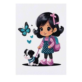 'Little Girl Walking A Puppy' Temporary Tattoo - Water Resistant, Skin-Safe, Non-Toxic Transfer (TO00072469)