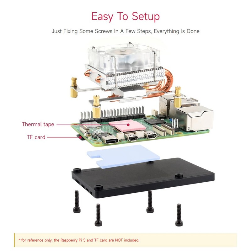 Waveshare Low-Profile ICE Tower CPU Cooling Fan, Compatible with Raspberry