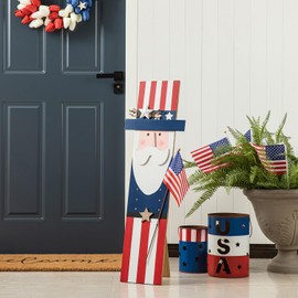 Glitzhome 36"H Patriotic Porch Sign Americana Wooden Uncle Sam Standing or Hanging Porch Decor for Front Door, Porch, Yard, Deck, Patio Indoor Outdoor Decoration