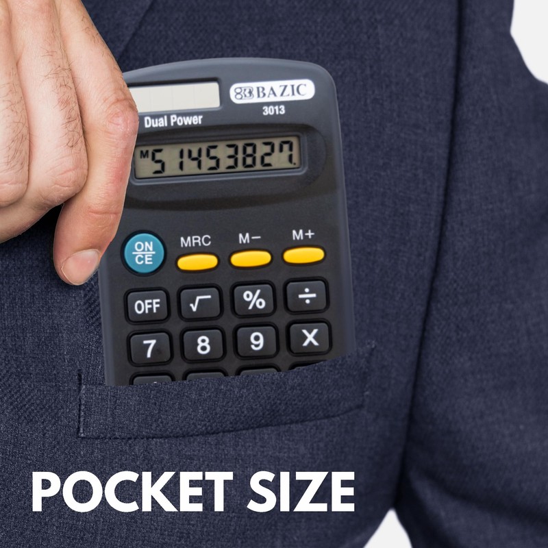 BAZIC Products 8 Digit Pocket Size Calculator, Dual Power Solar