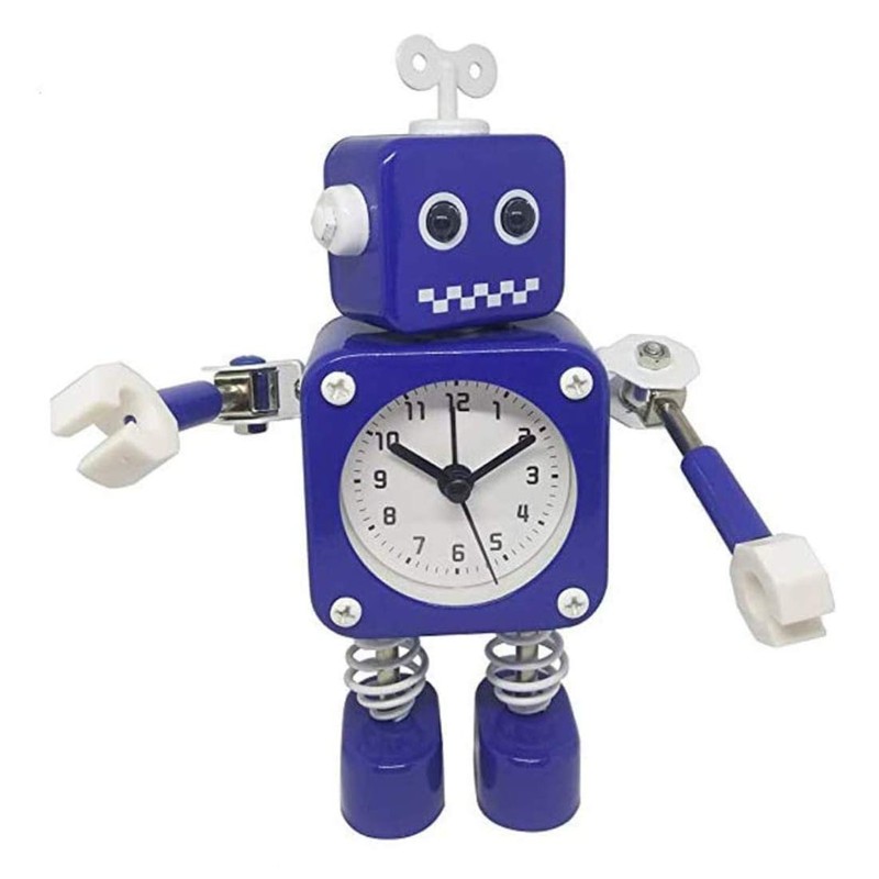 Diskary Robot Alarm Clock,Stainless Metal Non-Ticking Wake-up Clock with Flashing