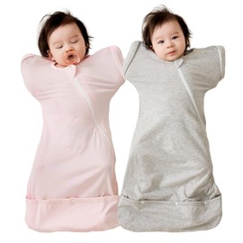 Duomiaomiao 2 Pack Baby Transition Swaddle Blanket, Snap Arms Up Baby Sleep Sack for All Seasons, 100% Cotton Baby Essentials for Newborn Boys Girls 0-6 Months, Gray & Dinosaurs