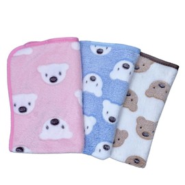 stepmarket Pet Blanket, Bear Pattern, 3-Piece Set, 23.6 x 14.6 inches (60 x 37 cm), Bed, Rug, Soft, Fleece Material, Dogs and Cats, Mosquishy, Bedding, Fleece, Cute, Large, Small Dogs, Kittens,