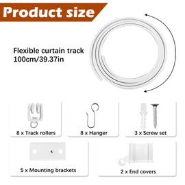 1m weiß Flexible Deckenvorhangschiene, Gebogene Vorhangschiene mit stummen Rollen，ideal für Duschfenster, Wohnmobil-Raumteiler, Privatsphäre und Heimdekoration