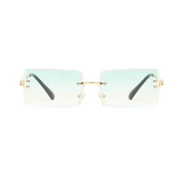 Long Keeper Rimless Rectangle Sunglasses UV400 Protection Antiglare Fashion Frameless Square Glasses for Women and Men (Gold Gradual Green)