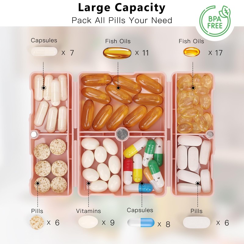 FYY Daily Pill Organizer, 7 Compartments Portable Pill Case Travel