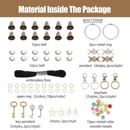 FREEBLOSS 4 Set 50+pcs DIY Witch Keychain Kit Witches Wind Chimes Witch Bells Kit Witch Craft Kit Witchy Home Decor Witch Decor Witch Bells for Keys for Protection Witch Craft for Beginners