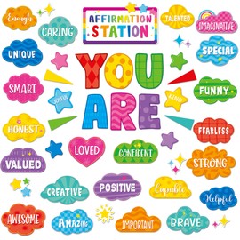 Weekgrat 45pcs Bright Affirmation Station Bulletin Board Set Motivational Posters Classroom Mirror Growth Mindset Decor Positive Affirmations Accents Cutouts for School Office Home Teacher Wall Supply