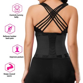 YIANNA Mujer Faja Reductora Abdominal Lumbar Fajas Reductoras Abdomen Cintura Adjustable para Deporte Fitness Negro, YA8003-Black-L